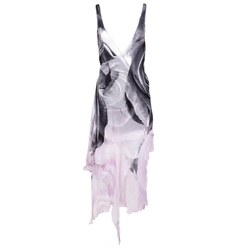 Roberto Cavalli S/S 2000 Runway Sheer Black Roses Wrap Dress